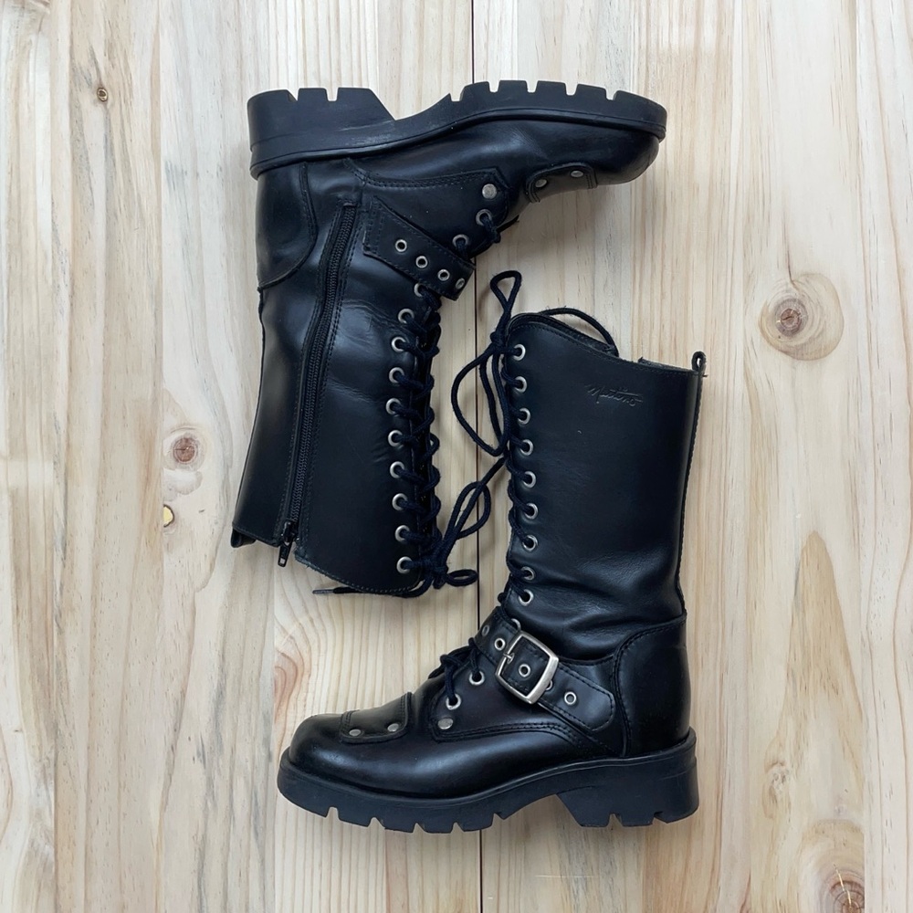 Vintage Martino Black Leather Combat Boots with Buckle - Made in Canada - Sz 6.5